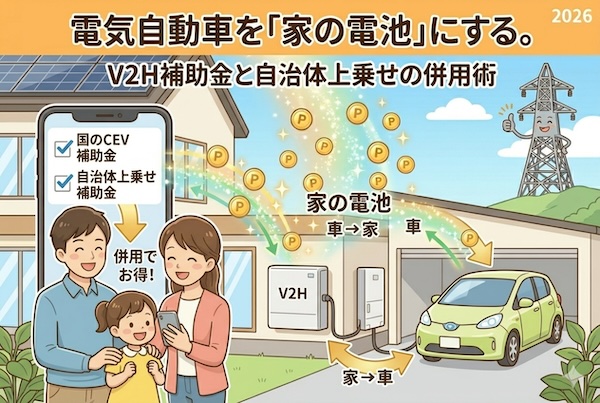 電気自動車を家の電池にする。V2H補助金と自治体「上乗せ」を併用する裏技