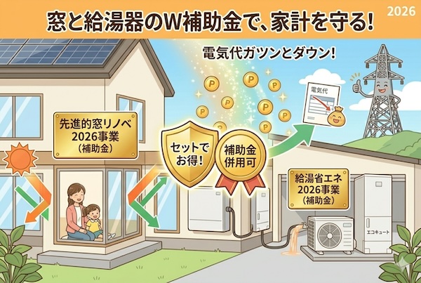 [2026年最新] 窓と給湯器の補助金で電気代を根本から削る！「先進的窓リノベ」と「給湯省エネ」の活用術