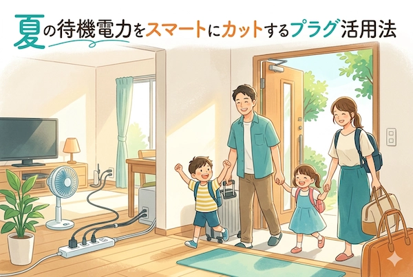 【留守中の節電】「お出かけ中」の電気代を賢く減らす！夏の待機電力をスマートにカットするプラグ活用法